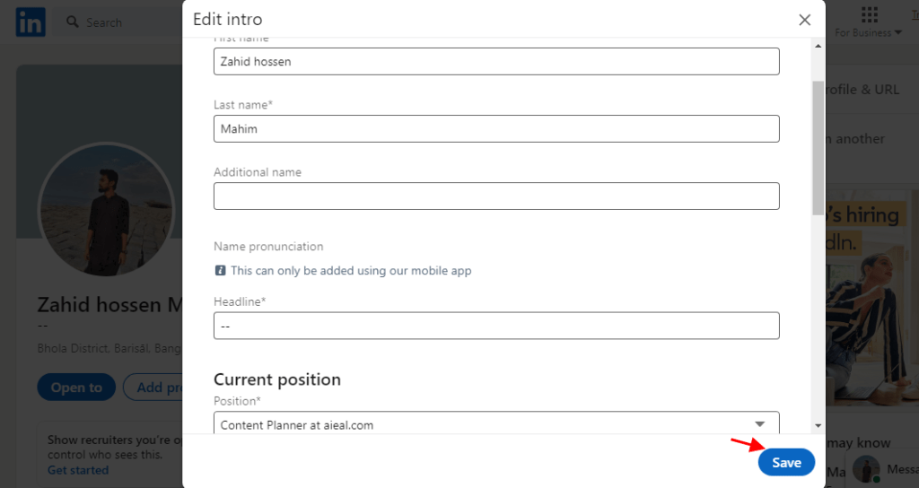 how to move sections in linkedin