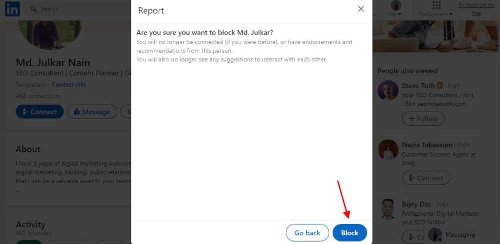 can you block someone on linkedin without viewing their profile