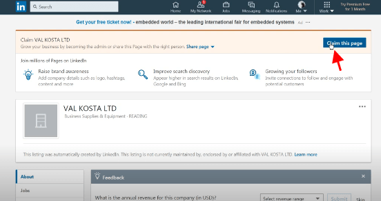 how to claim linkedin business page