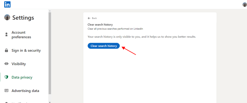 how to clear linkedin search history