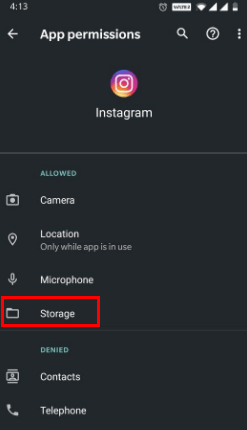 how to allow storage permission on instagram