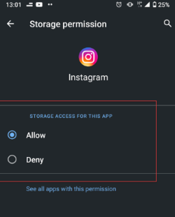 how to allow storage permission on instagram