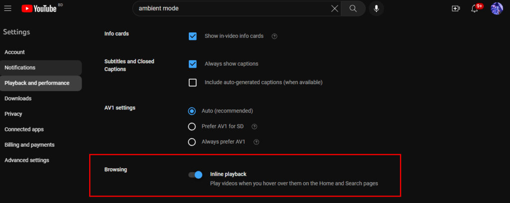 how to turn off ambient mode on youtube
