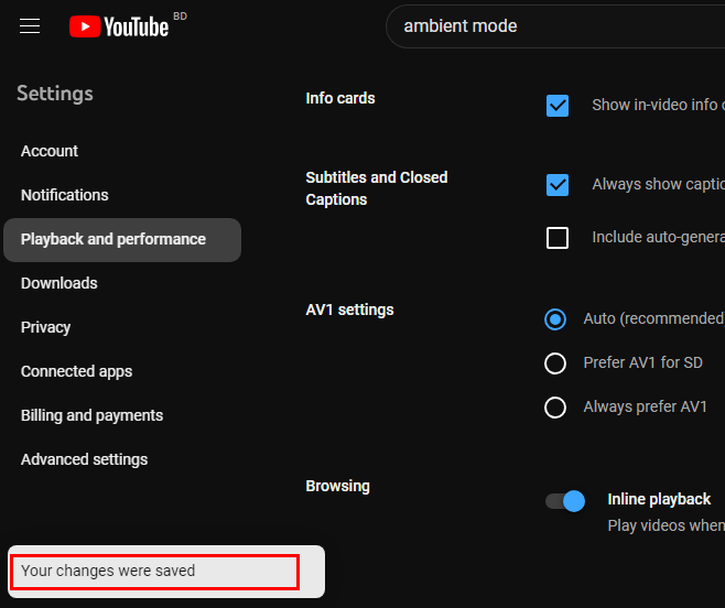 how to turn off ambient mode on youtube
