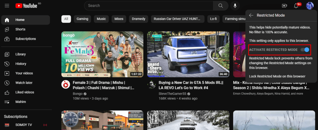 how to disable restricted mode on youtube
